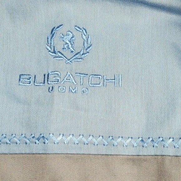 Bugatchi Uomo Blue Grey Mens Embroidered Shaped Fit Button Up Shirt - Picture 9 of 12